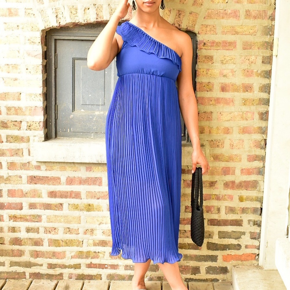 NWT One Shoulder Blue Pleated Dress sz small